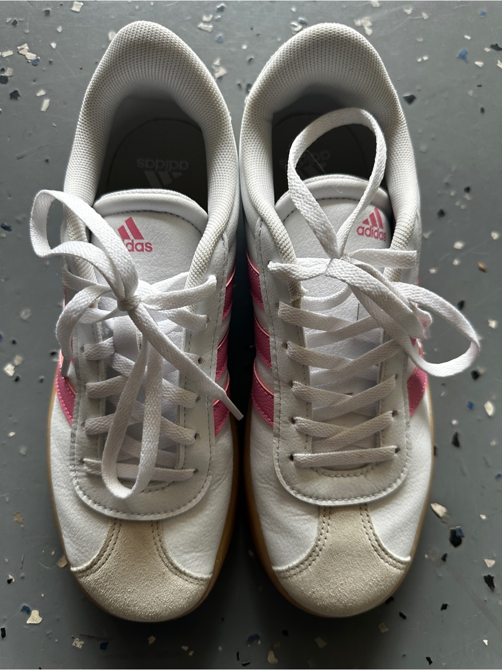 adidas Women’s White Sneakers with Pink Stripes